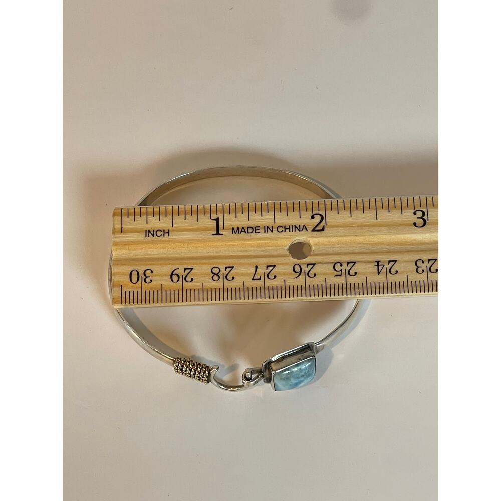 925 Sterling Silver Larimar Bracelet 14K Gold Rope Accent Cuff - Picture 11 of 11